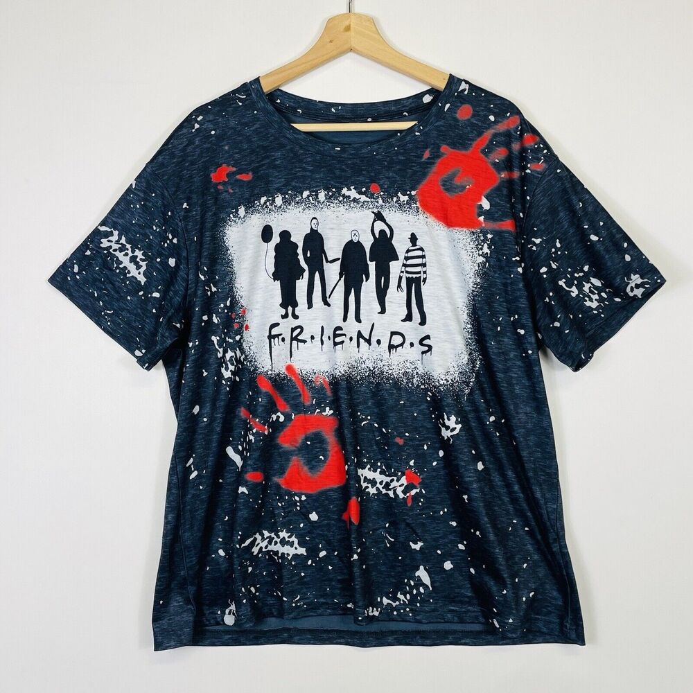 Friends Slasher Movie Freddy Jason It Blood Hand Funny‎ T-Shirt Top Womens 2X